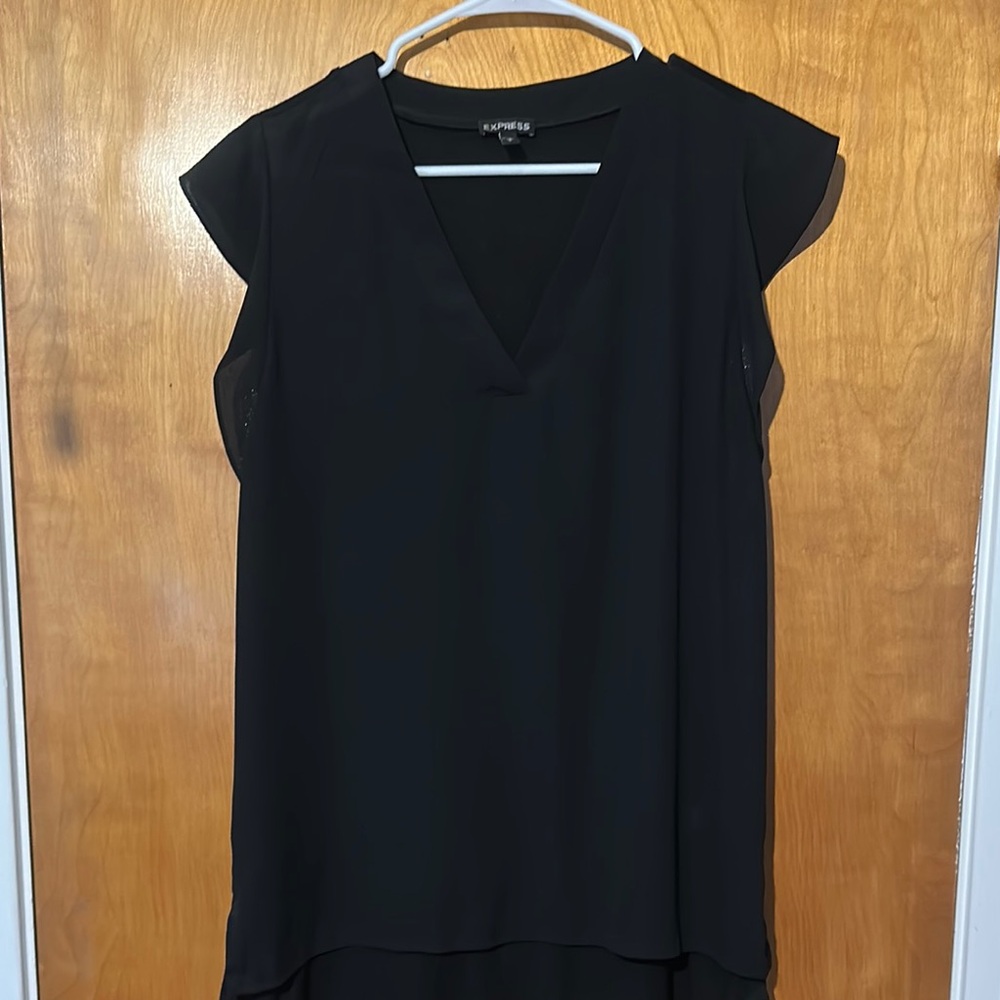 Express Black Asymmetrical Cap Sleeve Blouse